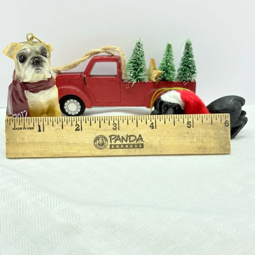 6 for$20❤️bundle item! Festive Dog Figurines with Red Truck Christmas Ornaments
